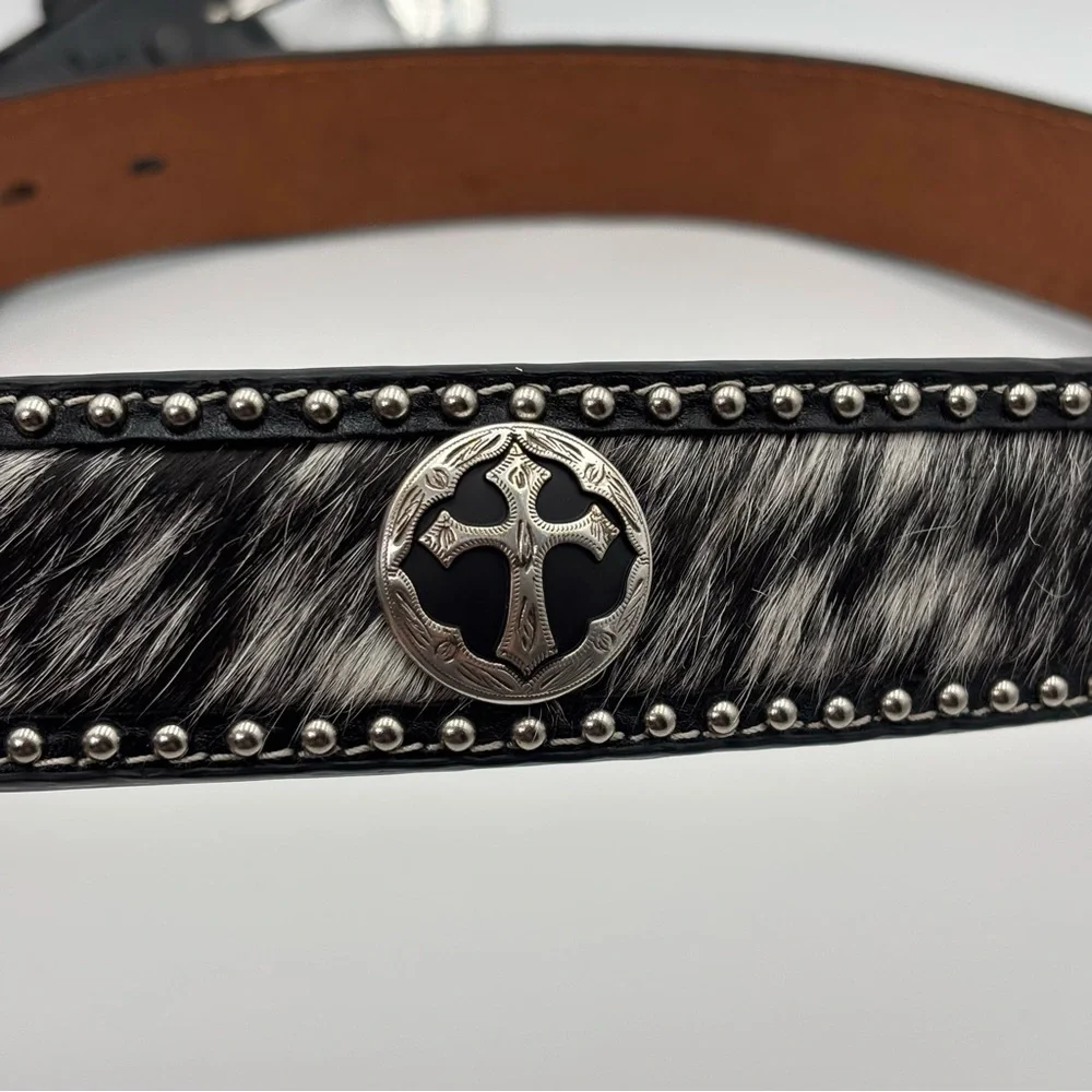 DDD 3D Black‎ Leather Belt Studded Rhinetsone Cross Western Size 40
